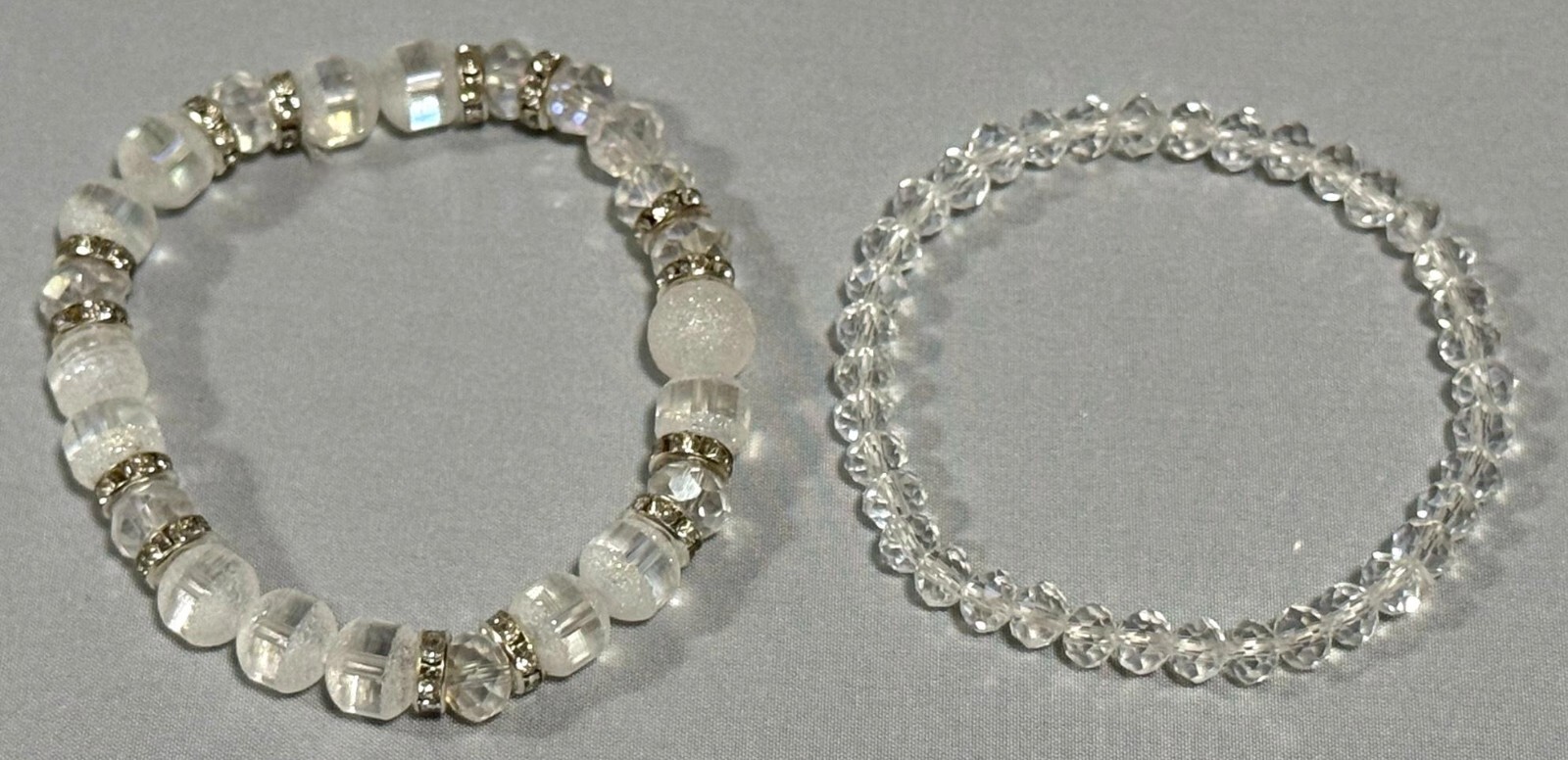 A PAIR of 2 NEW STRETCH BRACELETS IRIDESCENT BEADS FREE USA SHIPPING