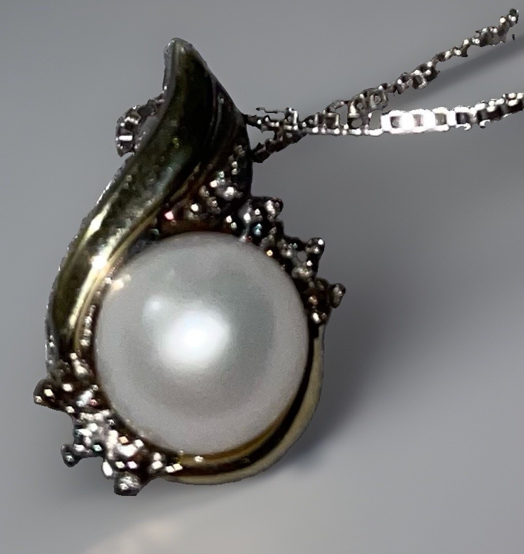Brilliance Pearl Diamond Necklace Sterling Silver 10k Gold Pendant Two Tone