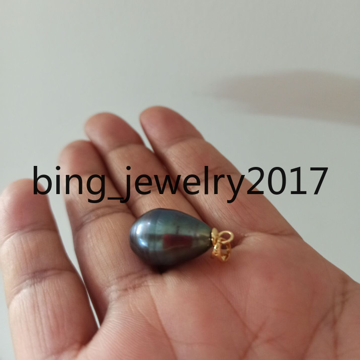 Huge 12.7-20MM NATURAL SOUTH SEA GENUINE BLACK PEARL PENDANT 14K YELLOW GOLD