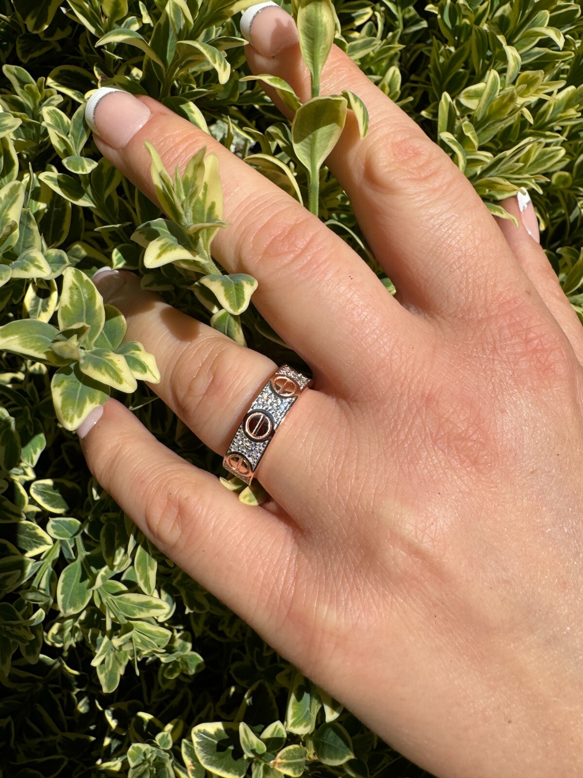 Real Iced Moissanite Eternity Band Wedding Screw Ring 14k Rose Gold 925 Silver