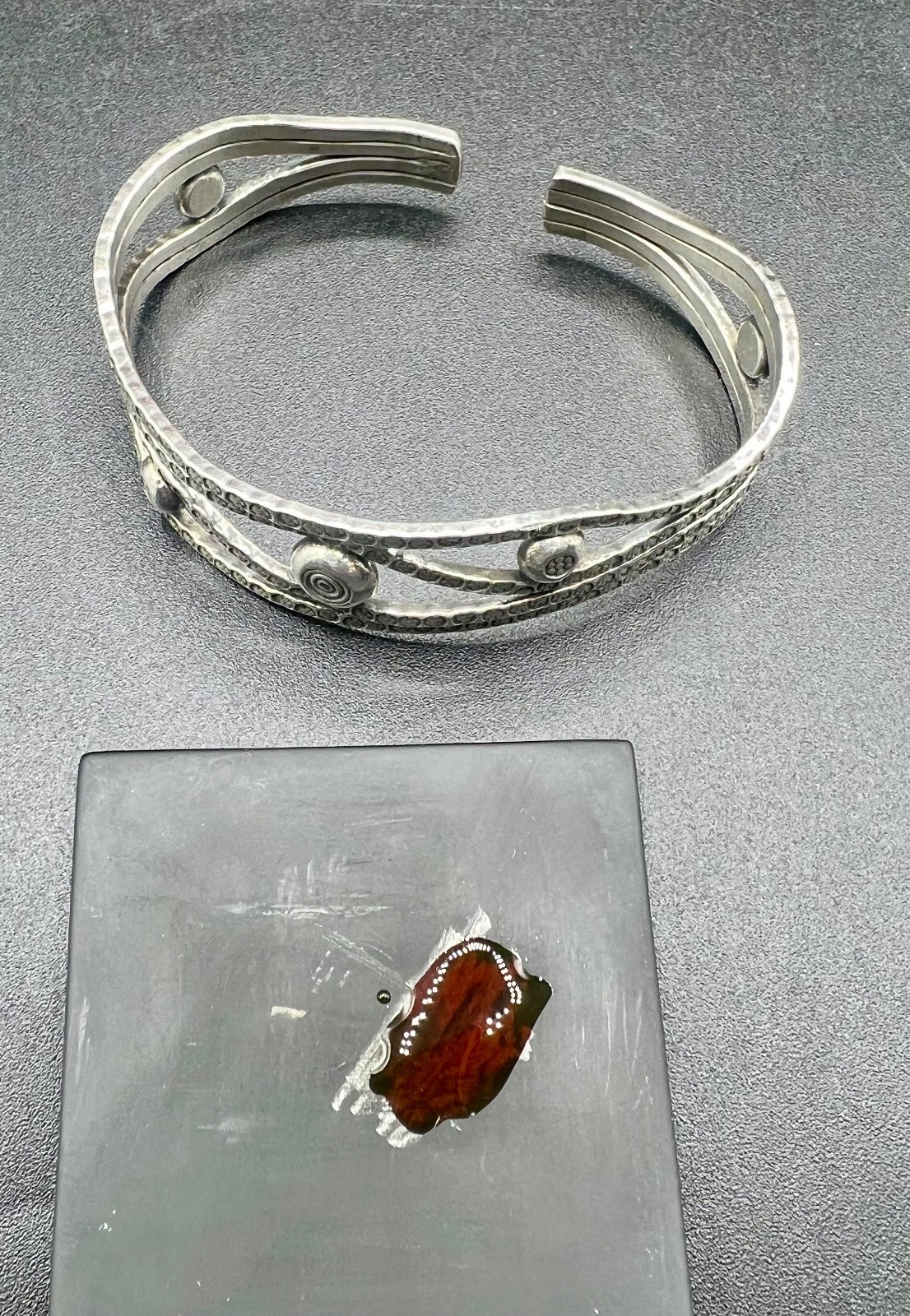 Artisan Sterling Silver Cuff Bracelet .925 Modernist Stamped Wave 26.7g