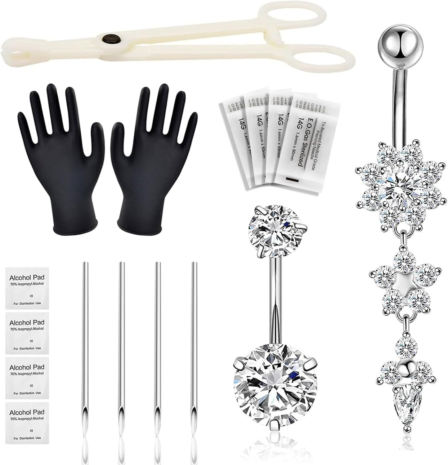 Belly Piercing Kit 13Pcs Belly Button Piercing Kit Includes 2Pcs 14G Belly Butto
