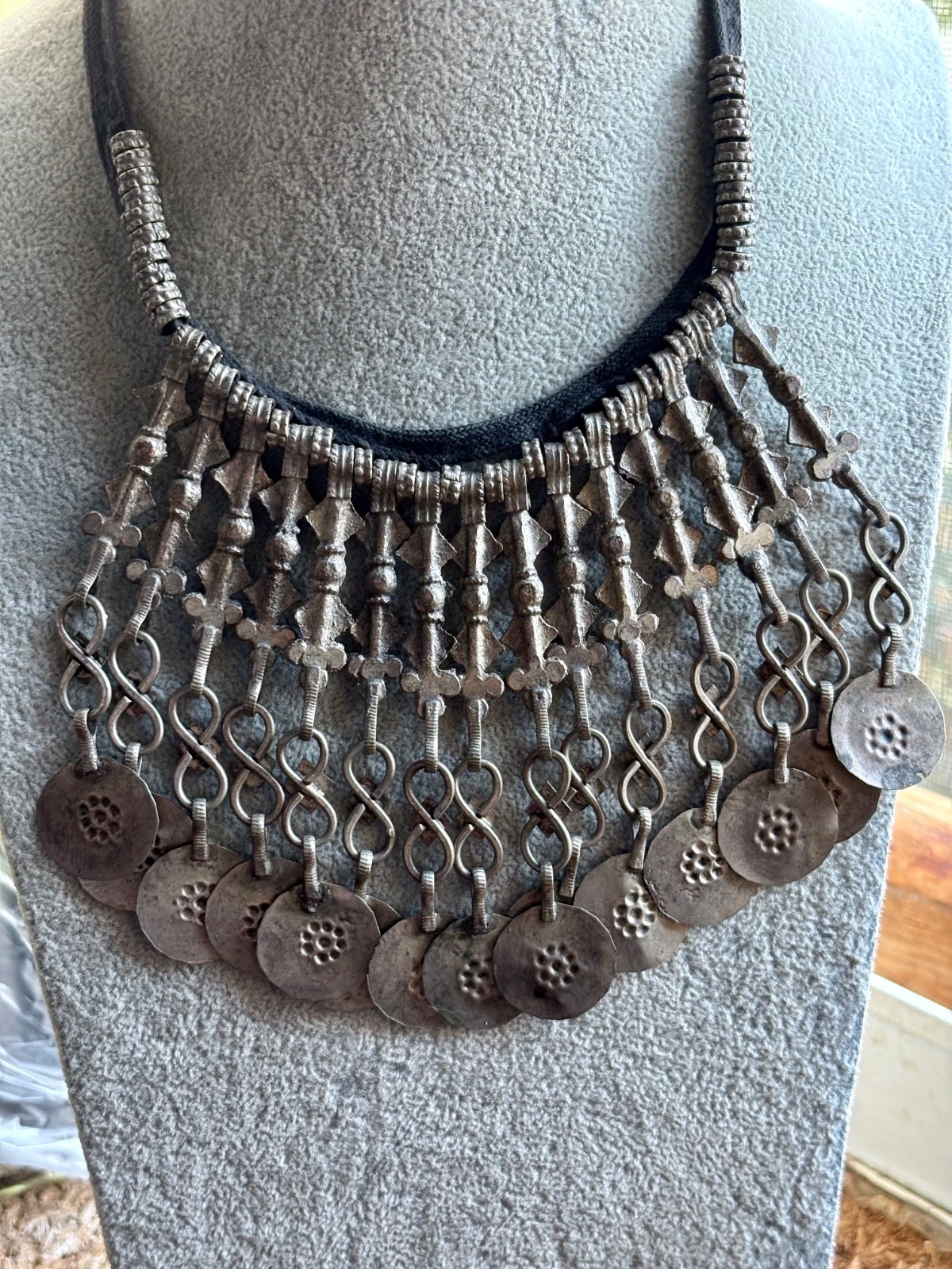 Vintage Kuchi Choker Coin Necklace Ethnic Tribal Boho Rustic Jingling
