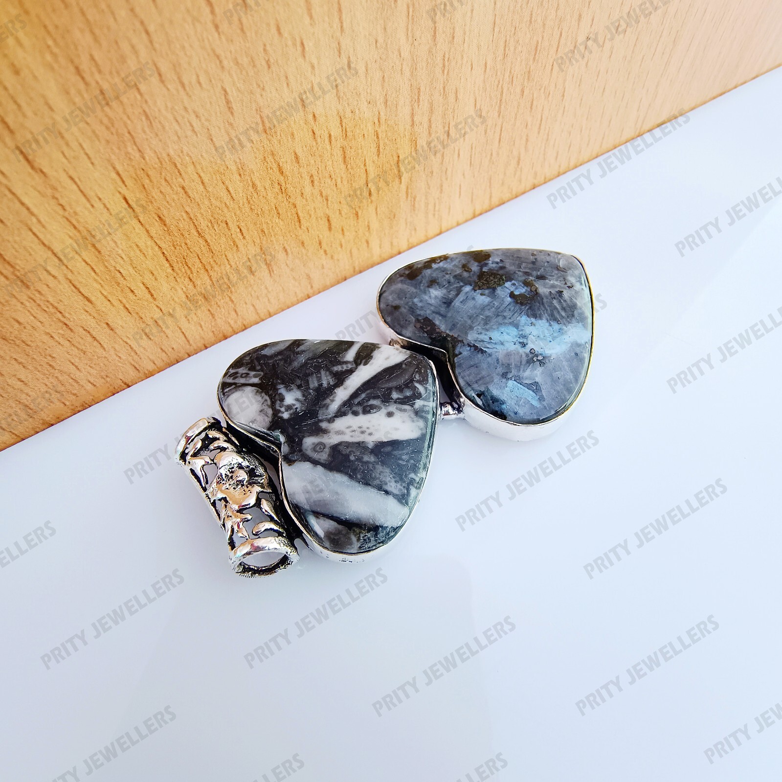 Natural Larvikite Gemstone 925 Sterling Silver Plated Pendant, Handmade Pendant