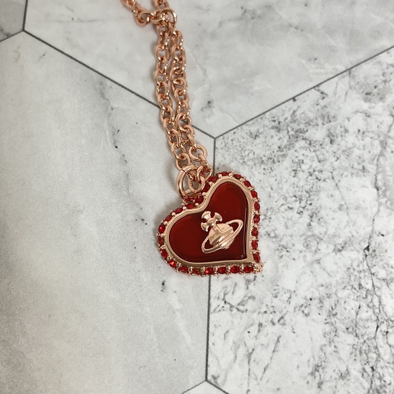 Vivienne Westwood Necklace PETRA Heart Red Rose Pink Gold w/Pouch NO BOX