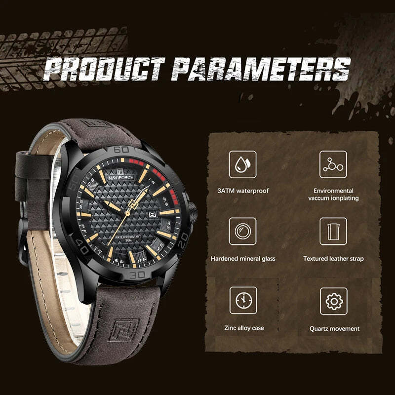Mens Casual Sport Military Quartz Leather Waterproof Watch