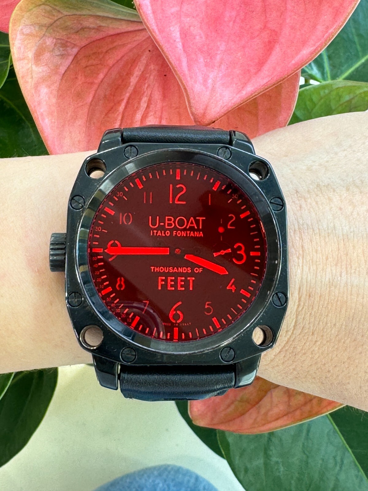 U-Boat Italo Fontana Watch Thousands of Feet Manual Mens 50mm Red Made in Italy