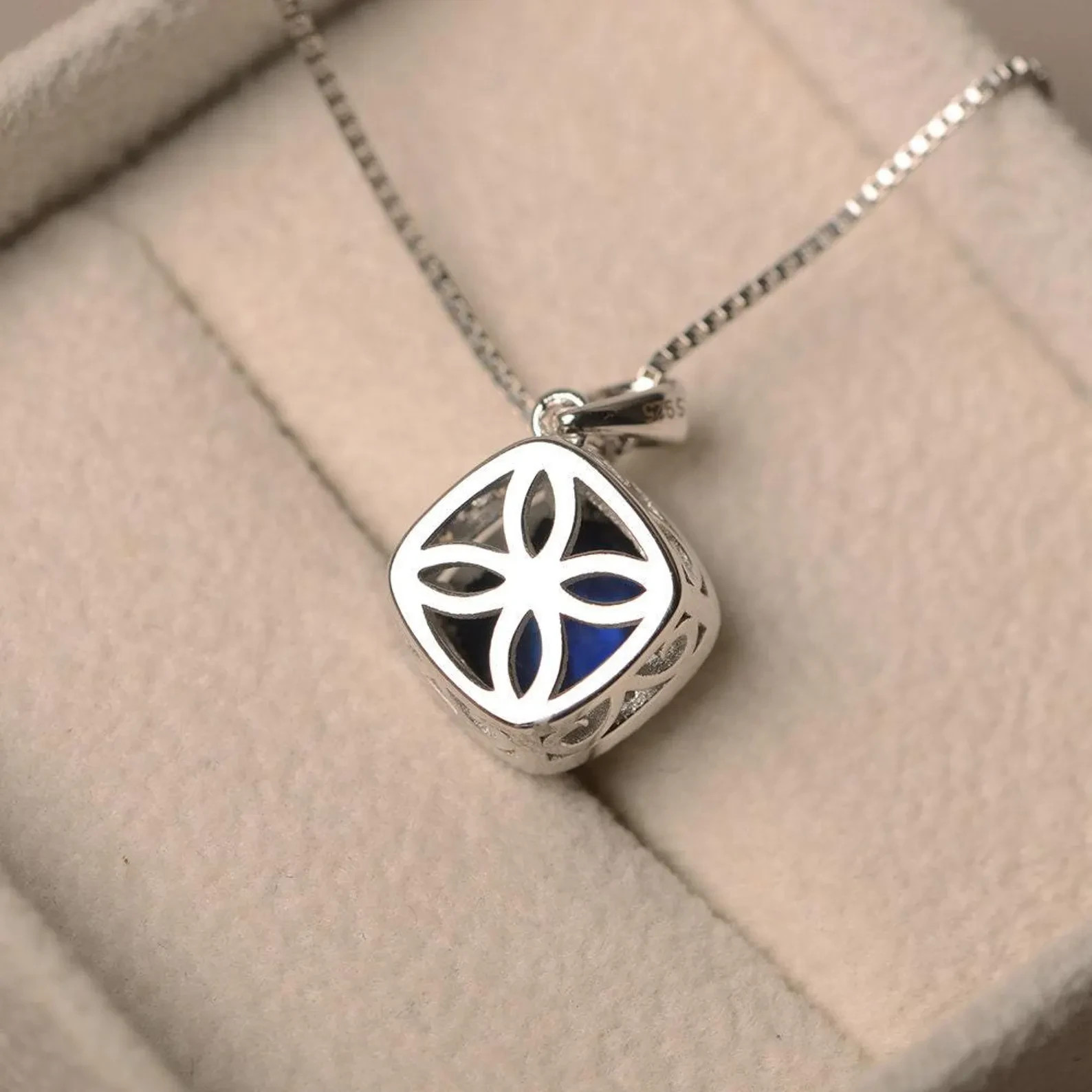 3.50 Ct Cushion Cut Natural Sapphire Diamond Gorgeous Pendant 14K White Gold