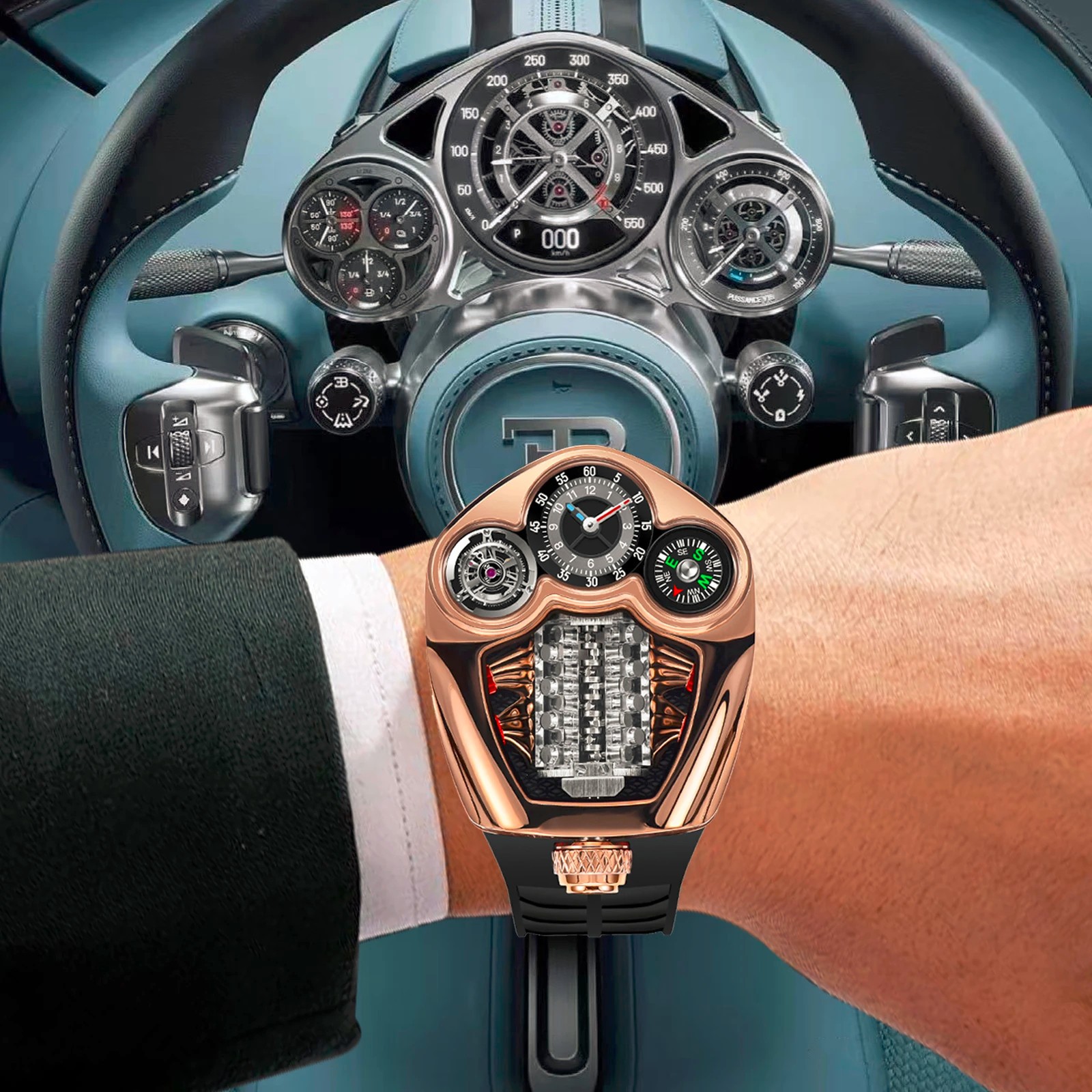 Design NEW Engine Series Quartz Watch Men TOP-luxurious Stainless steel Compass
