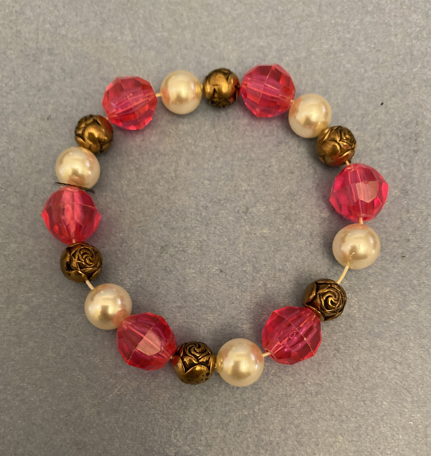 Vintage Set of Bracelets – Beaded Strings w/Gold Rose Beads, Approx 6-8” Lenght