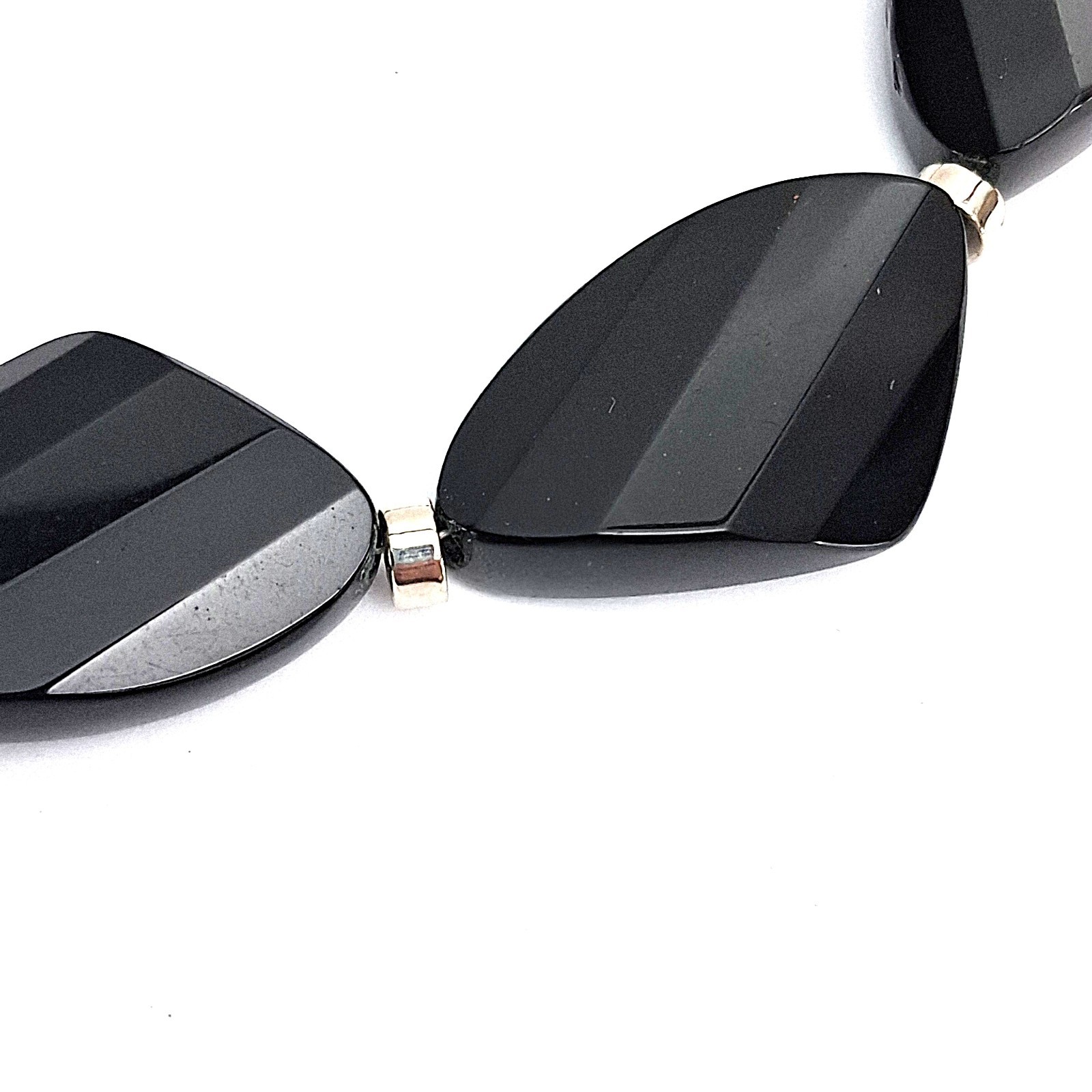 VINTAGE 80’s Jet Black Glass Faceted Bead Statement 114g Piece Necklace 17.5″