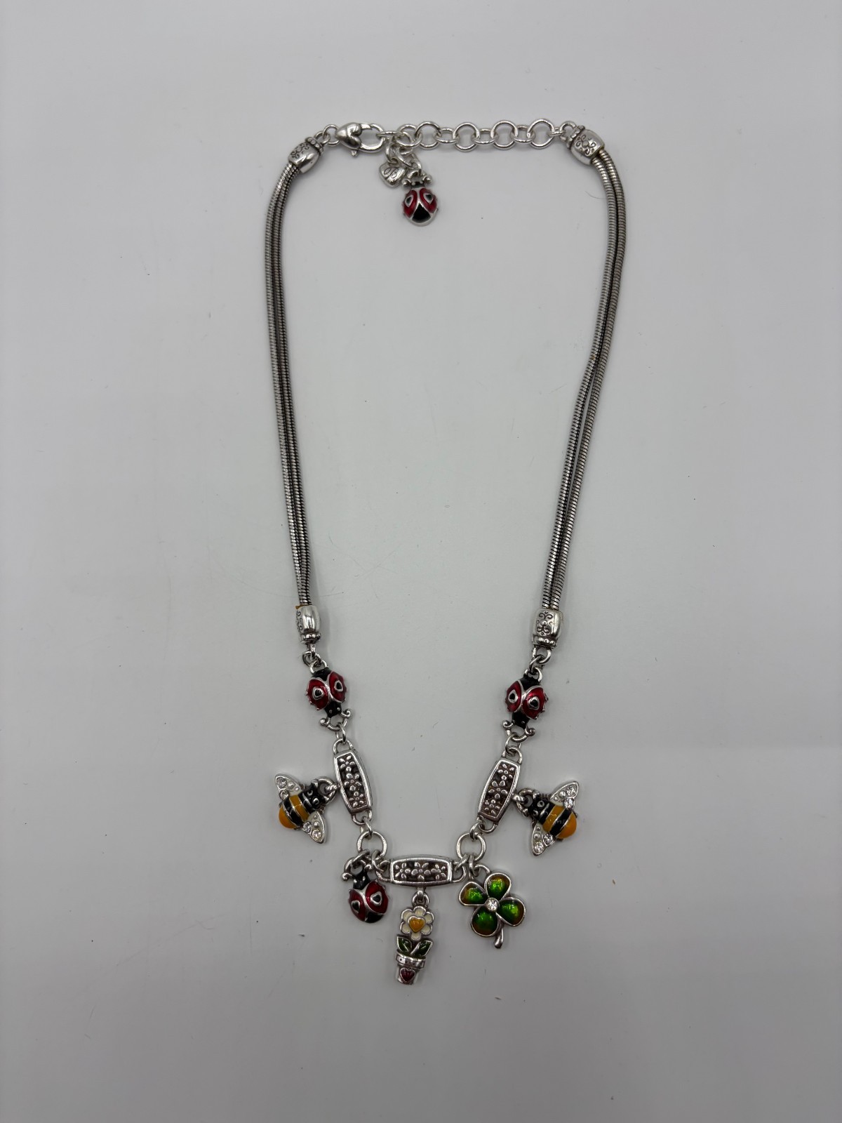Retied Brighton Nature Charm Necklace Chocker with Ladybugs, Bees and Clover
