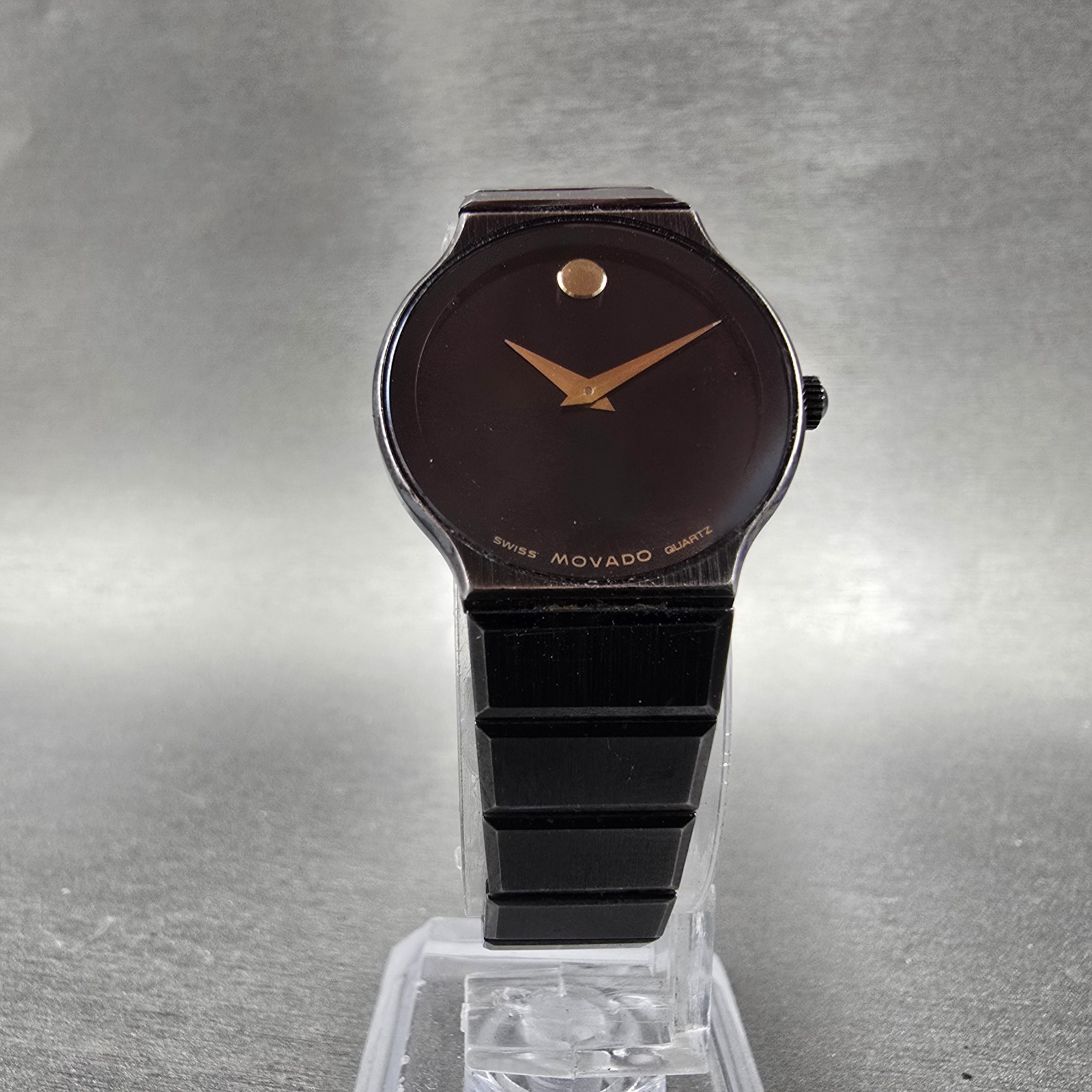 Movado Museum Watch Women 23mm Black Dial Black Tone Round 84-40-881-A New BattY