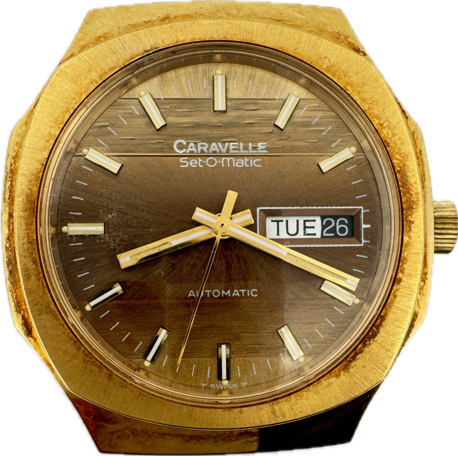 Vintage Caravelle Salesman Set-O-Matic Men Wristwatch Case Gold Tone No Movement