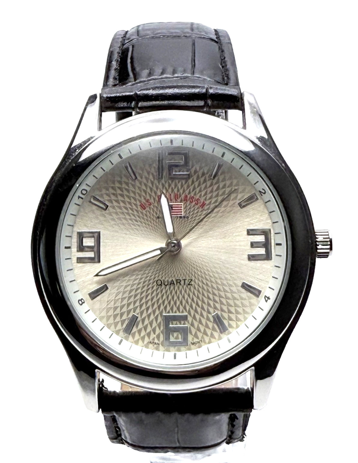 U.S. POLO ASSN. US5131 FANCY GOLD/SILVER DIAL BLACK LEATHER BAND MENS WATCH~NWOT