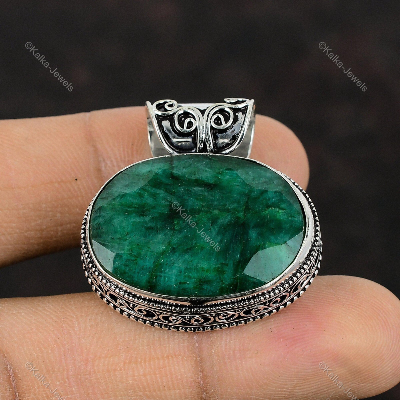Natural Zambian Emrald Gemstone 925 Sterling Silver Pendant Vintage For Girls