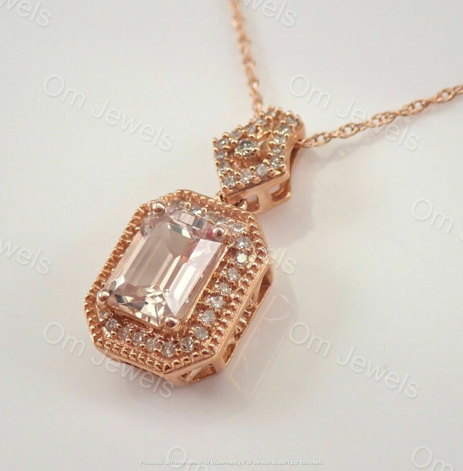 2.50Ct Emerald Morganite And Diamond Pendant Necklace Rose Gold Finish 18″ Chain