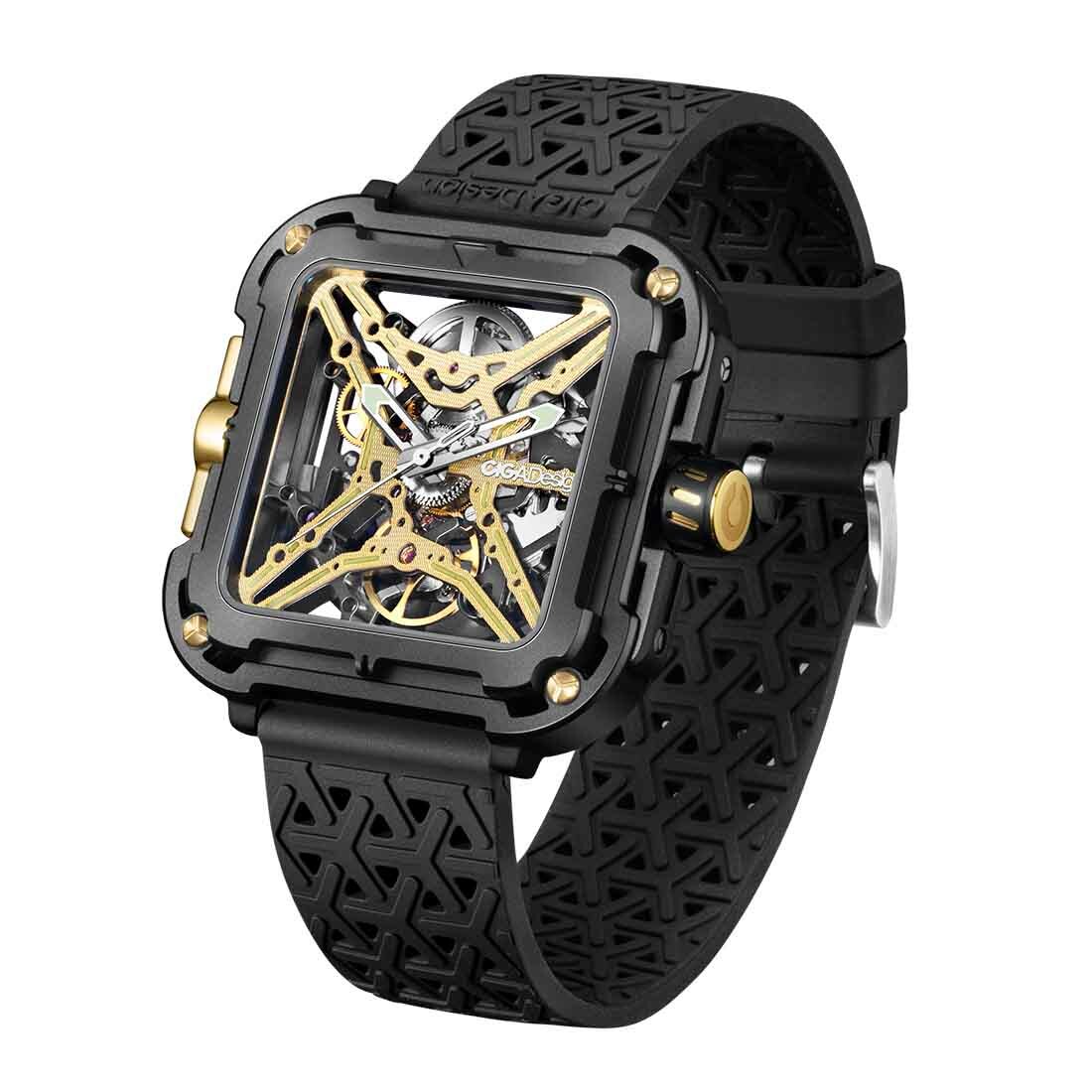 CIGA Design X Automatic Skeletonized Titanium Square Black Gold Men’s Watch