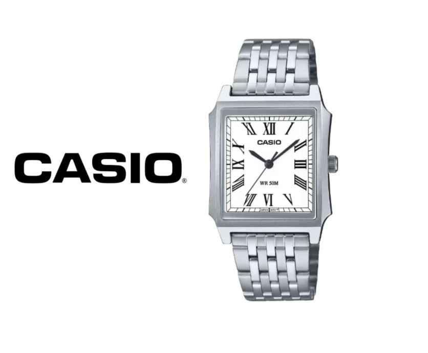 Casio MTP-B190D-7B Tank Watch Roman Numeral Dress Watch Silver 50M New