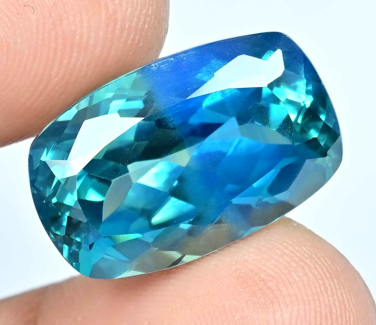 26.75 Ct Natural Bi-Color Paraiba Tourmaline Certified Cushion Loose Gemstone