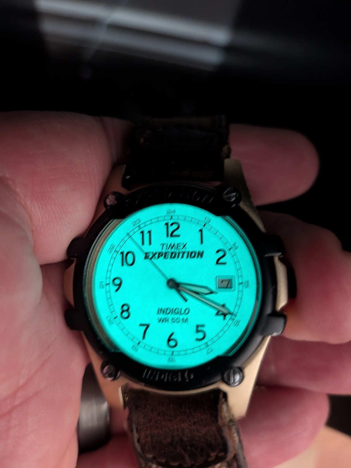 Timex Indiglo Watch Men Silver Black WR 50m Date Brown Beige Strap New Battery