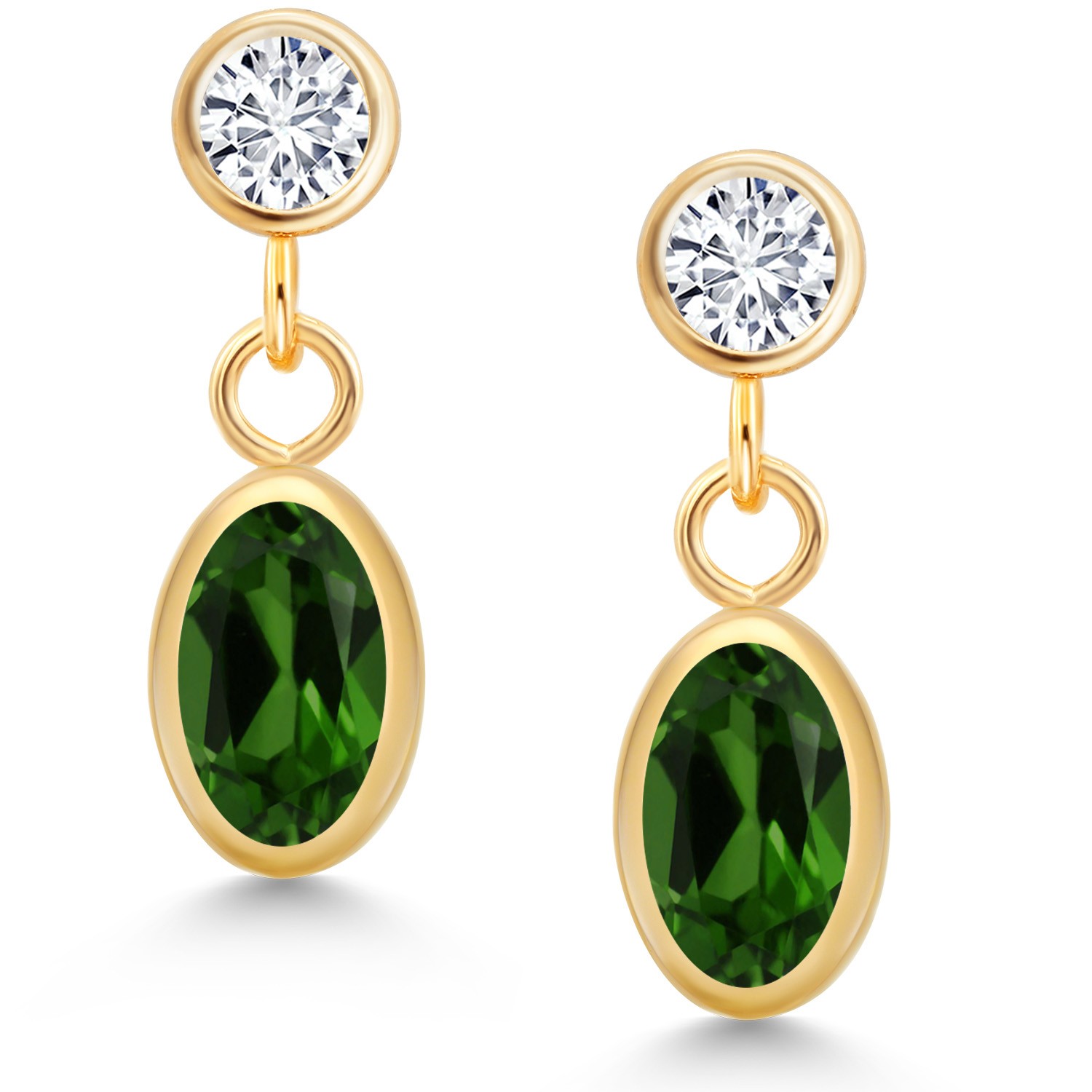 14K Yellow Gold Green Chrome Diopside and White Lab Grown Diamond Drop Dangle