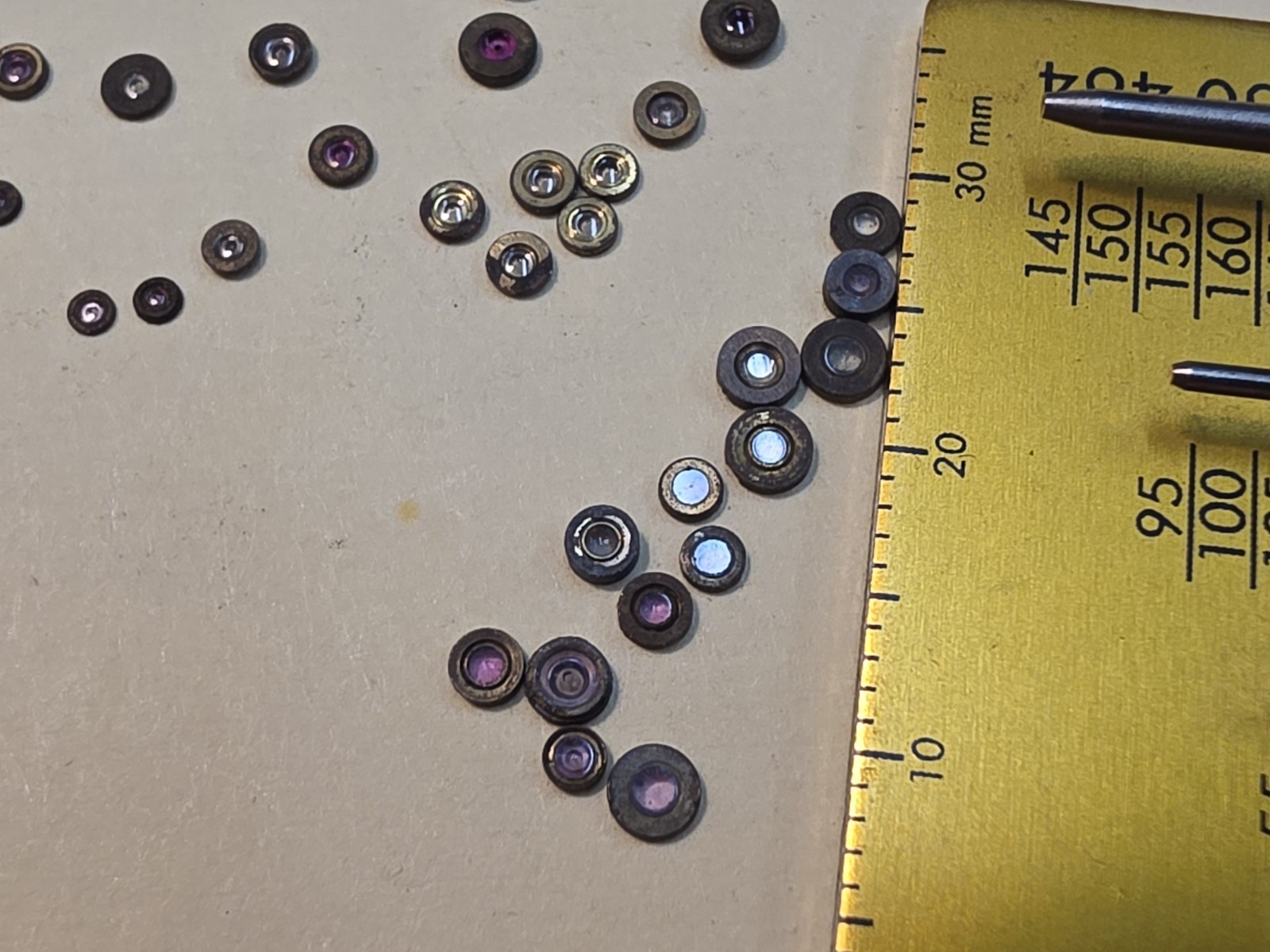Lot Of 38 Mixed American Pocket Watch Cap And Hole Jewels-18s, 16s, 12s….