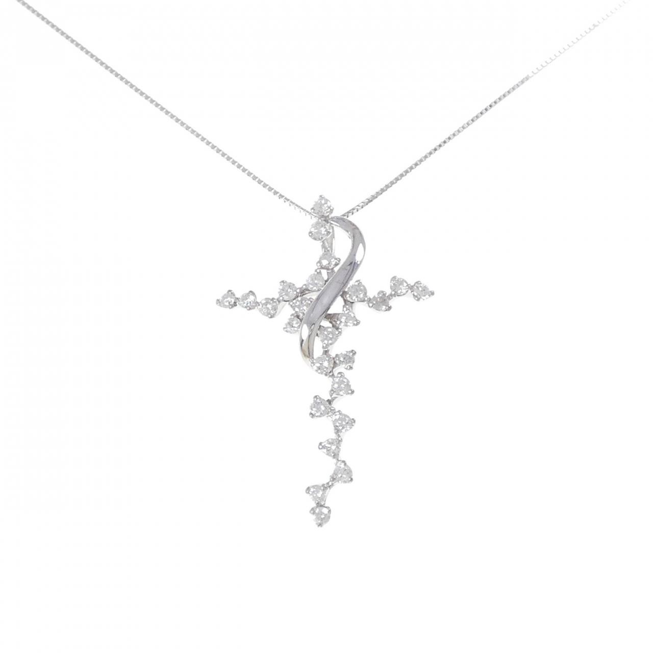 Authentic K18WG Cross Diamond Necklace 1.43CT #270-004-157-8022