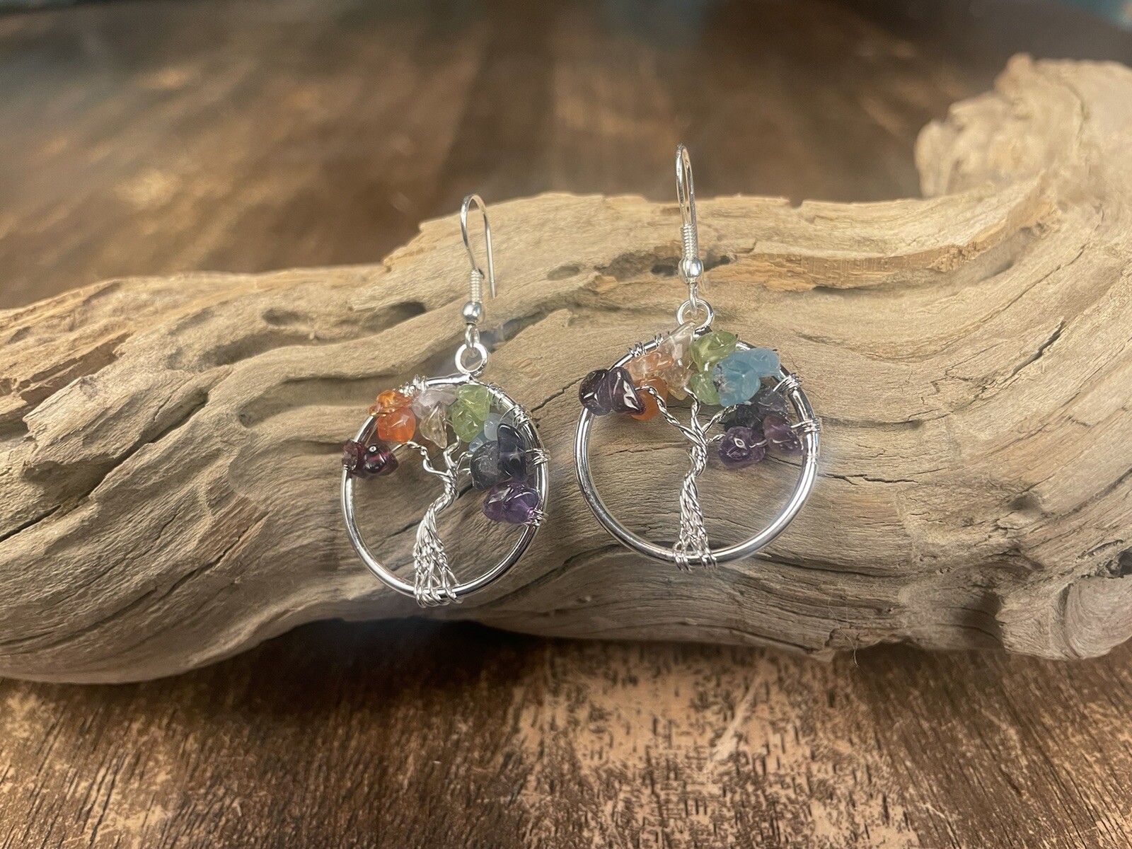 tree of life gemstones earrings