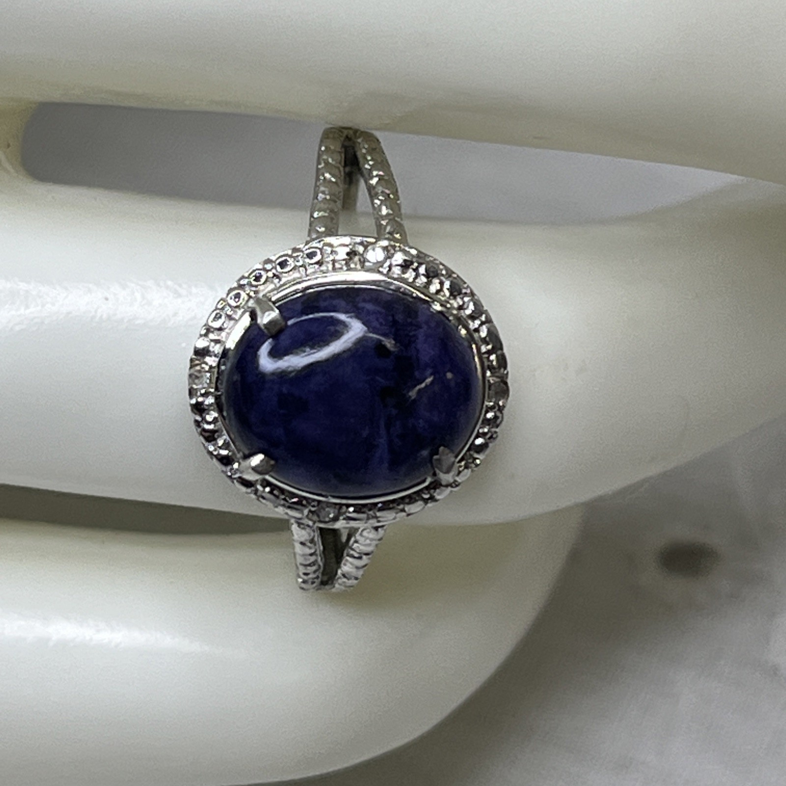 Vintage STS Sterling Silver Lapis Lazuli & Diamond Ring Size 7