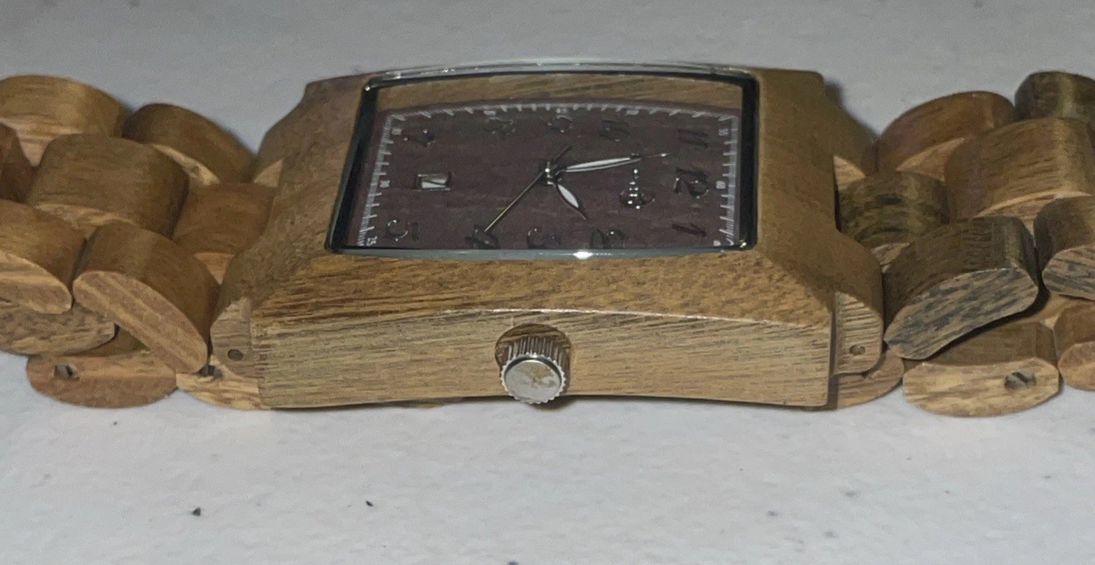 Tank Watch-Wood Quartz(EARTH BRAND), Date Window, Never worn Works W-30