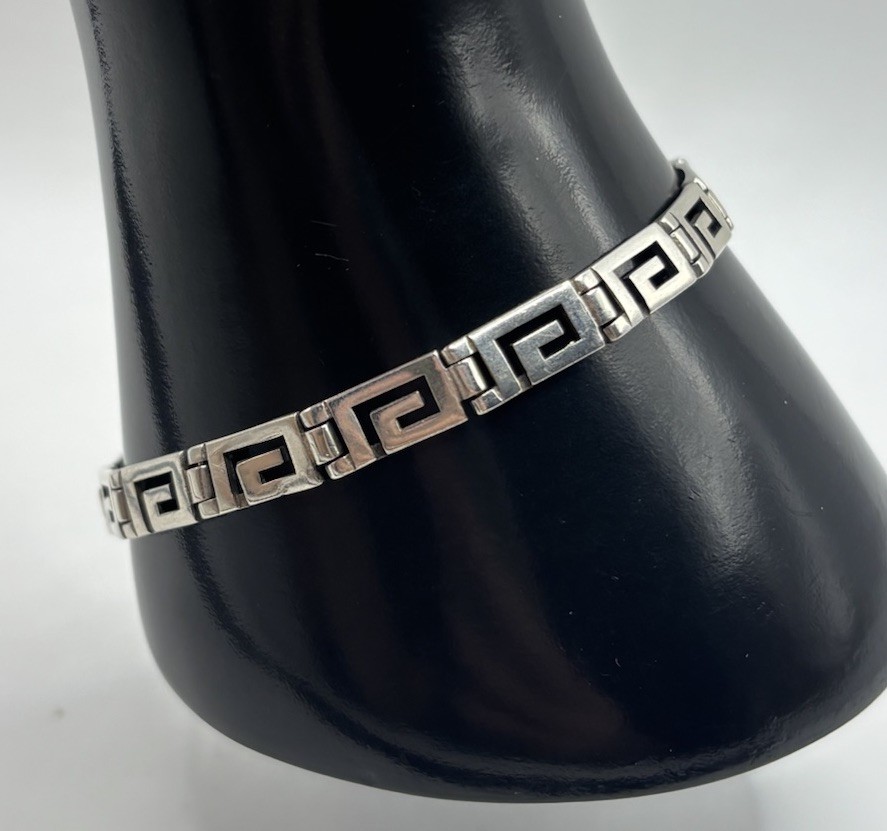 Vintage 925 Sterling Silver Greek Key Panel Link Bracelet 11g 7.5″