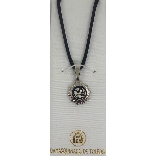 Damascene Silver Dove of Peace Design Round Pendant Necklace Midas Toledo Spain