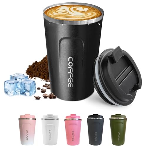 Travel coffee mugs leak-proof, reusable coffee cups with 12 Ounces 2nd-Black