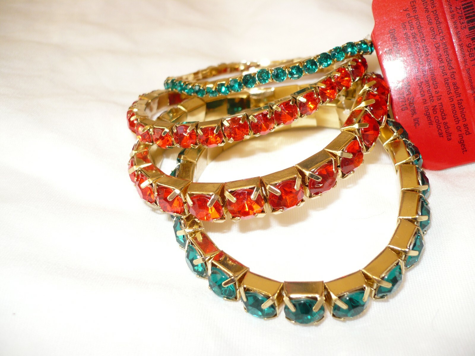 Holiday Time Women’s Fashion Jewelry Gold Tone Red & Green Stretch Bracelets 4