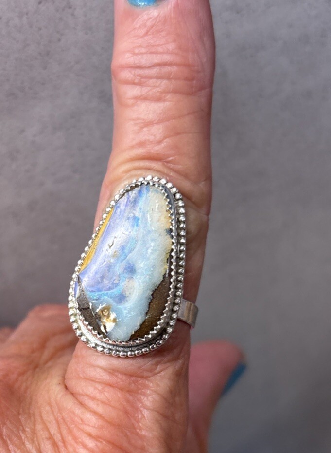 New Artisan Handmade Australian Boulder Opal Ring, Sterling, Sz. 8.5, 8.6 Gr.