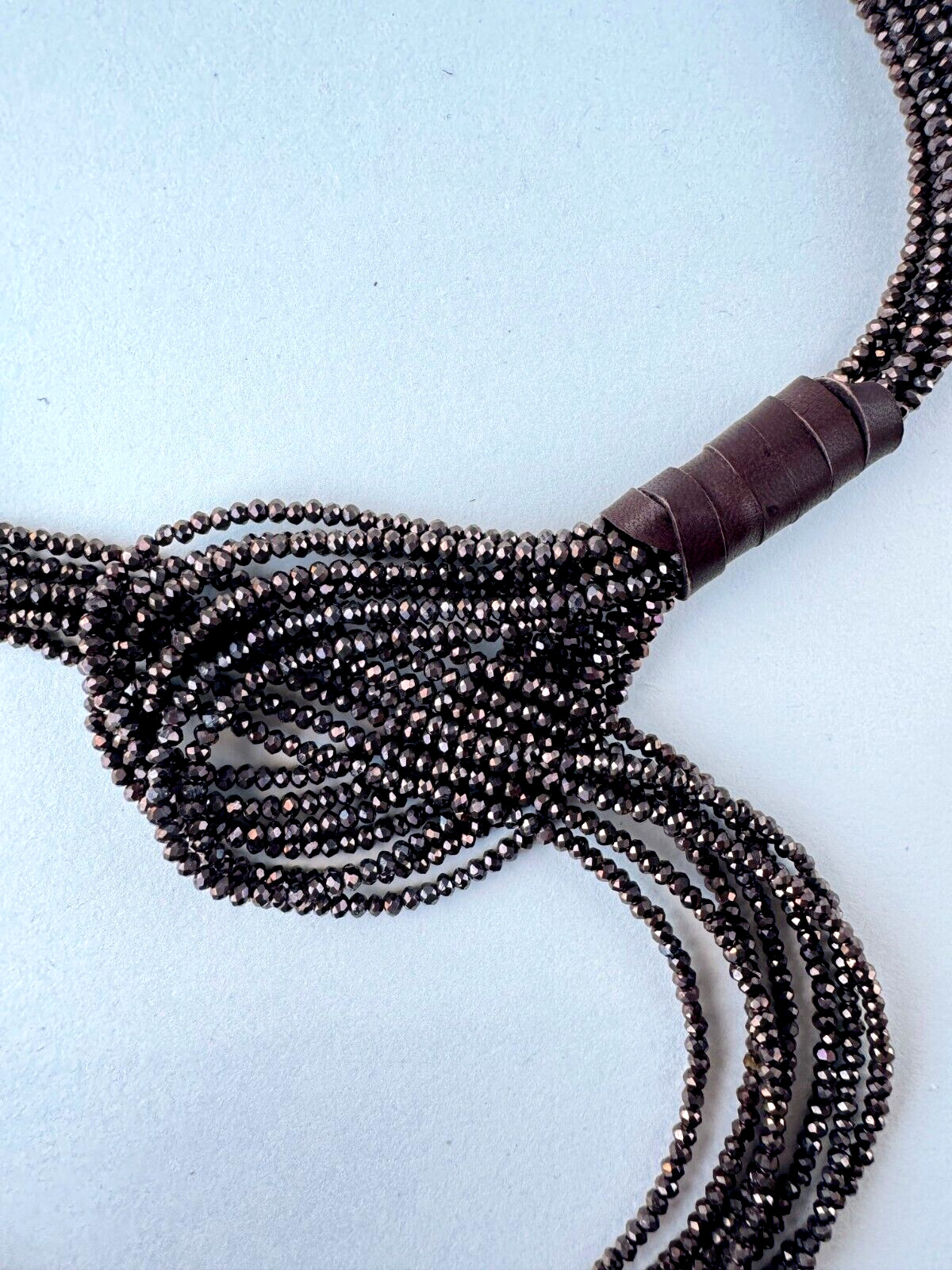 Brown Crystal Lariat Necklace: Tie Necklace, Genuine Leather, Handmade
