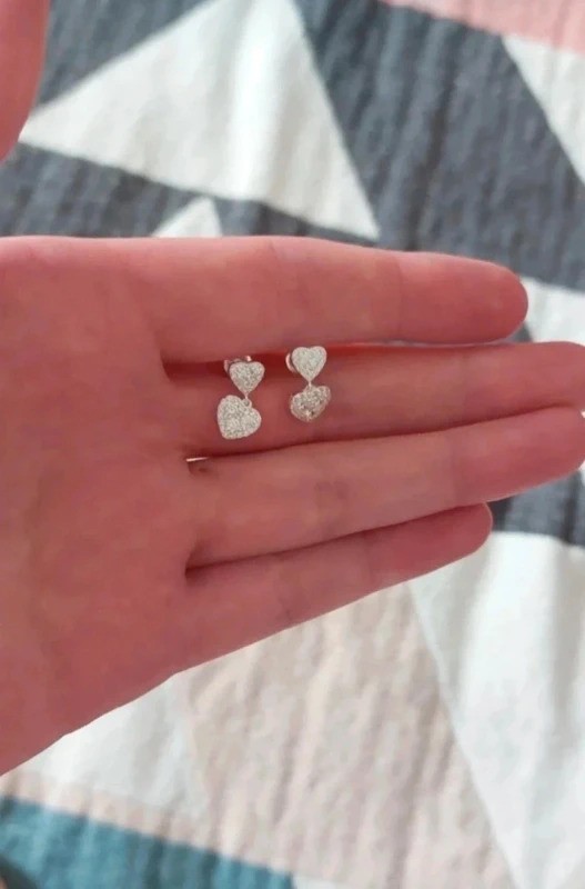 Silver 925 diamante heart hanging studs | New