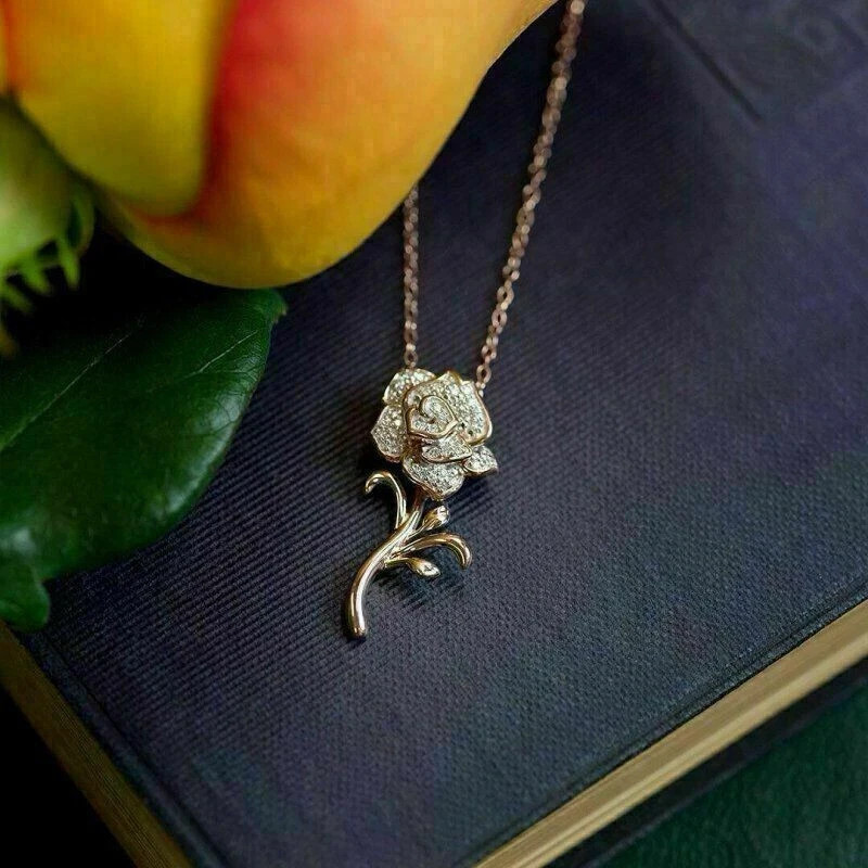 1.50Ct Round Cut Simulated Diamond Pendant 18″ Necklace 14K Rose Gold Plated