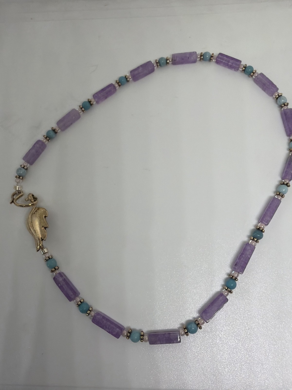 Larimar and Amethyst handcrafted Beaded Necklace with Silver plated Clasp