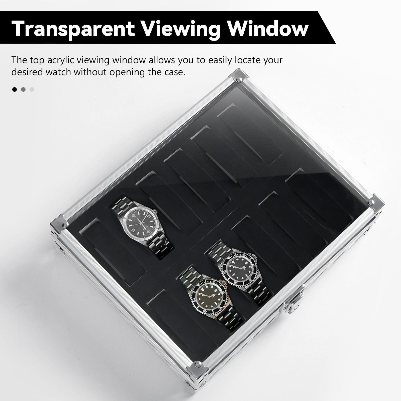 Lockable Aluminum Watch Display Case 12 Slot Watch Jewelry Storage Showing Box