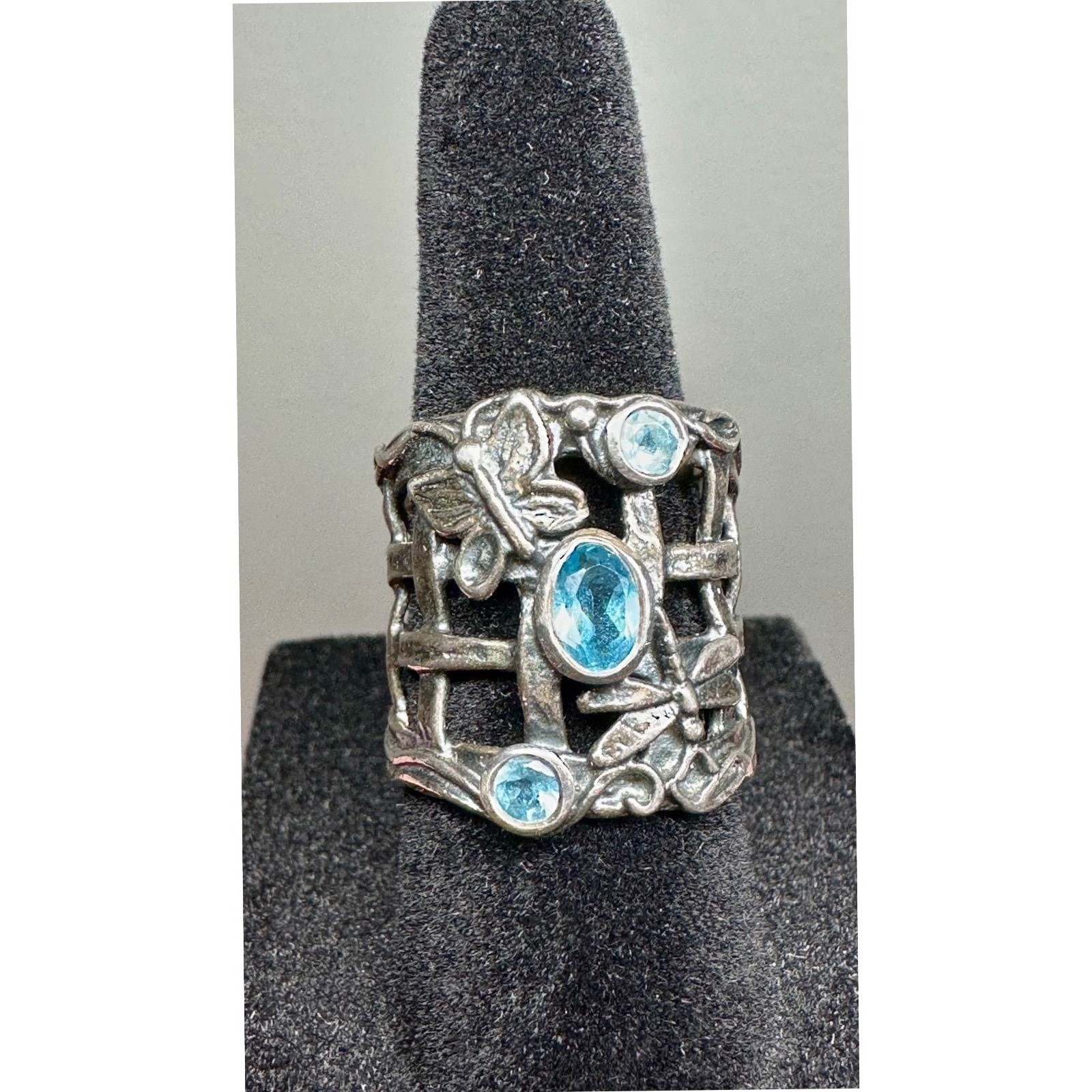 Paz Creations PZ 925 Sterling Silver Blue Topaz Butterfly Ring Size 5.5