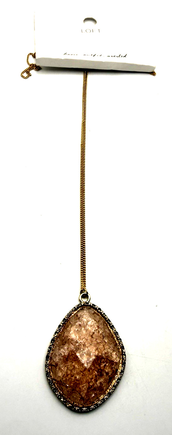NWT Ann Taylor LOFT 34″ Crackled Pink Glass Pendant Necklace