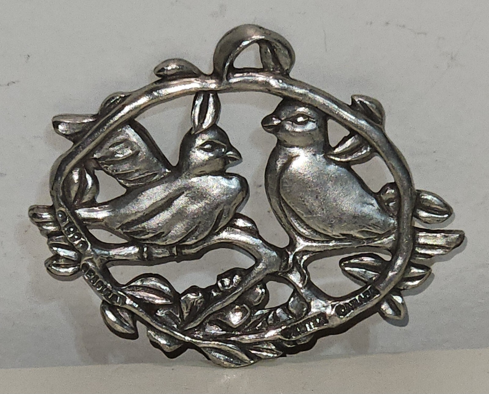 Seagull Pewter Canada Pendant Carved Two Birds and Dogwood Flowers 1990 Vintage