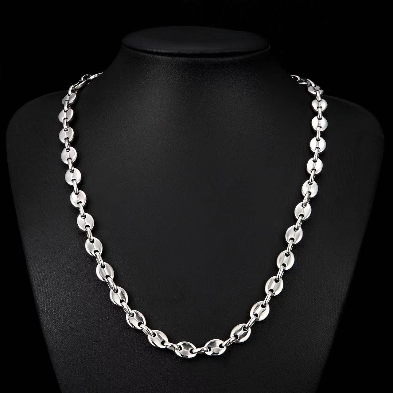 Stainless Steel Coffee Bean Chain Necklace Gold Silver Unisex Fashion Jewelry