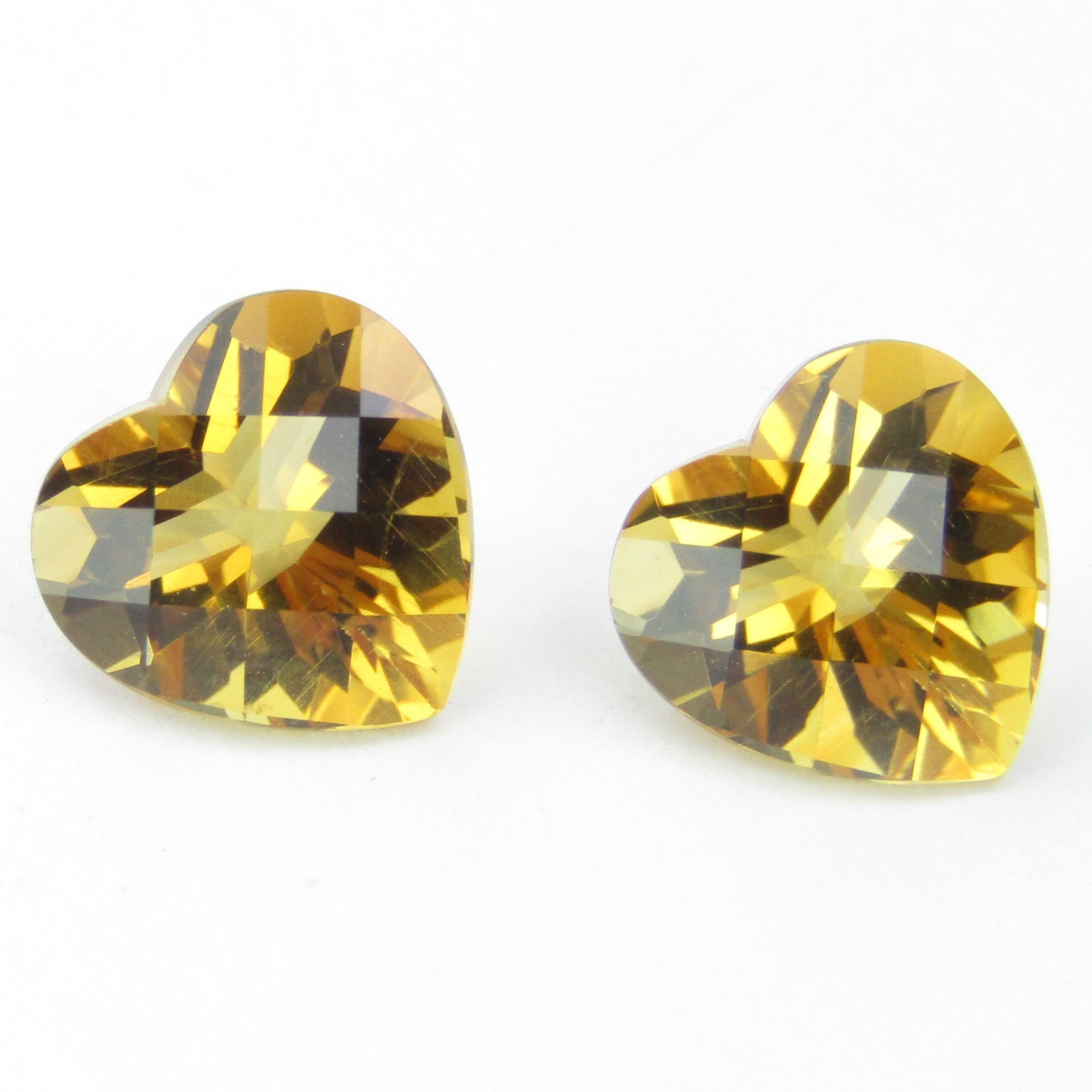 3.38Cts Glittering Natural Yellow Citrine 8mm Heart Shape Checker Cut Pair