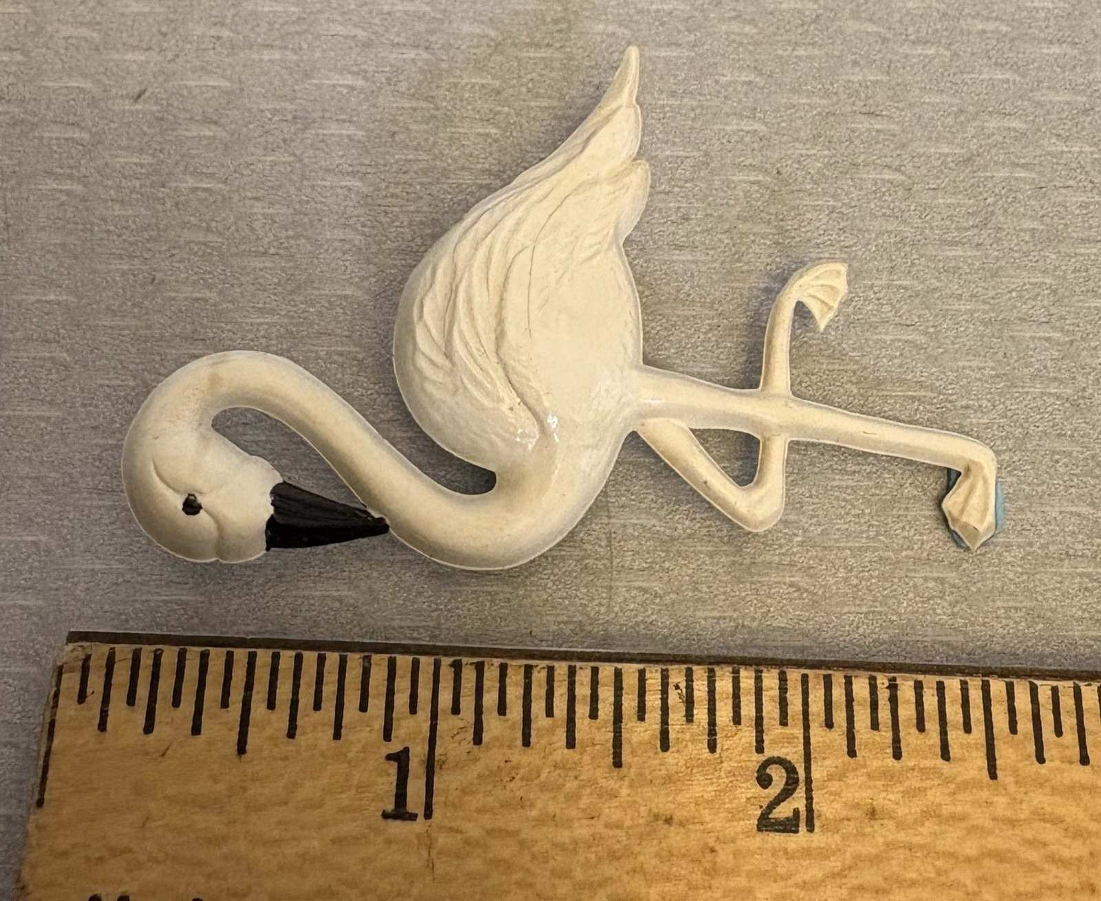 Art Deco Vintage Celluloid White Flamingo Brooch 2.75″