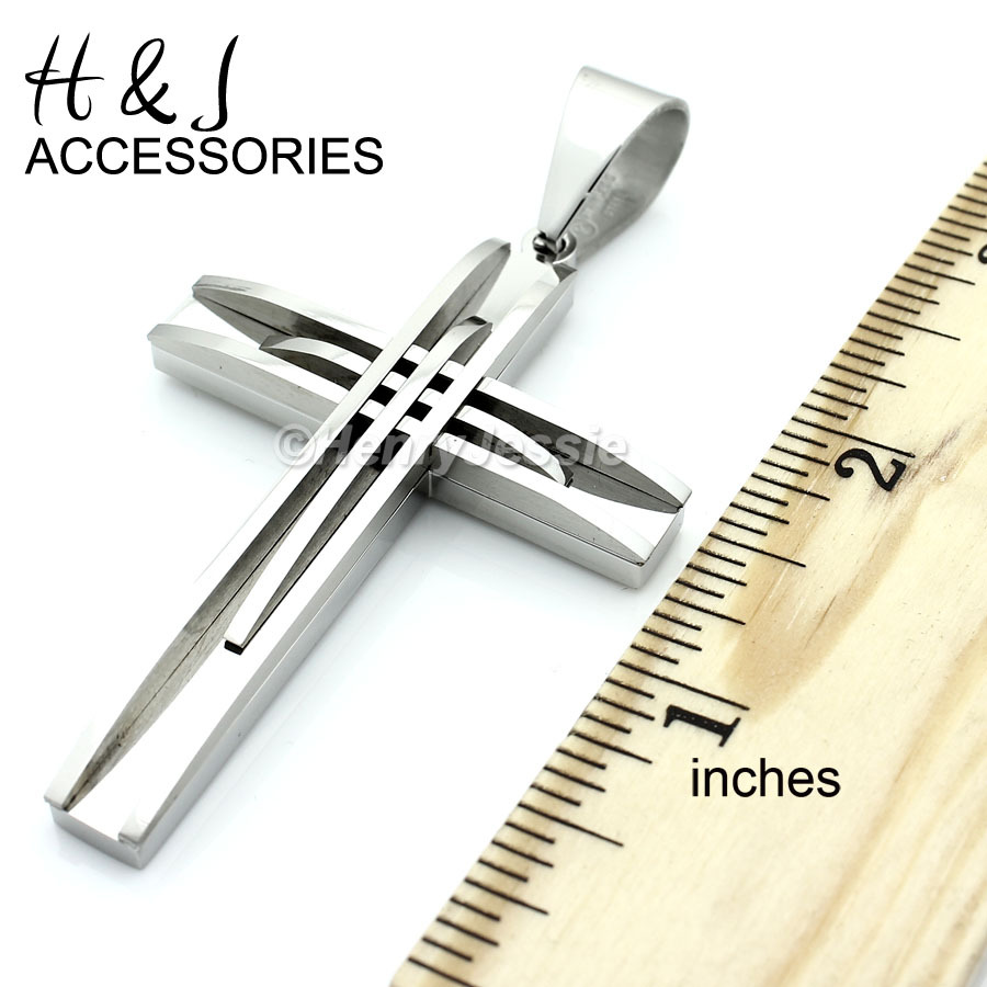 24″30″36″Stainless Steel 11mm Silver Cuban Curb Chain Necklace Cross Pendant*P11