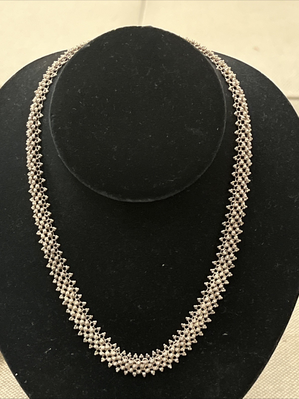 Beautiful Sterling Silver Flower Woven Necklace Chain 15” Marked .950