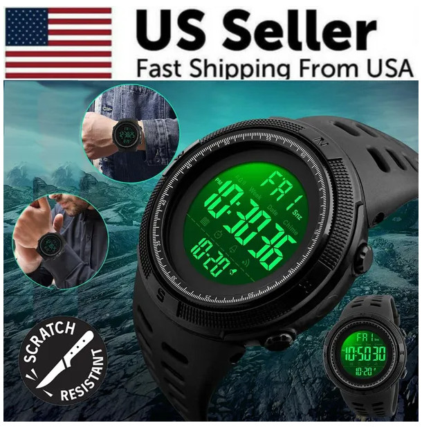 SKMEI Men’s Waterproof Digital Watch – 50M Shock Resistant Military Sport LED Ch
